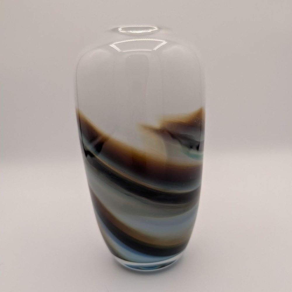 Vintage 1981 Signed R Stephens Studio Art Glass Vase Abstract Landscape Decor 7" - Picture 5 of 12